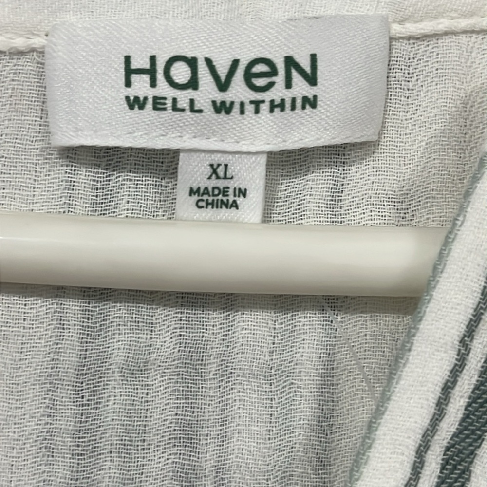 Haven White Gray Maxi Dress Muumuu Short Sleeve Cotton Gauze Striped Loungewear - Picture 11 of 16